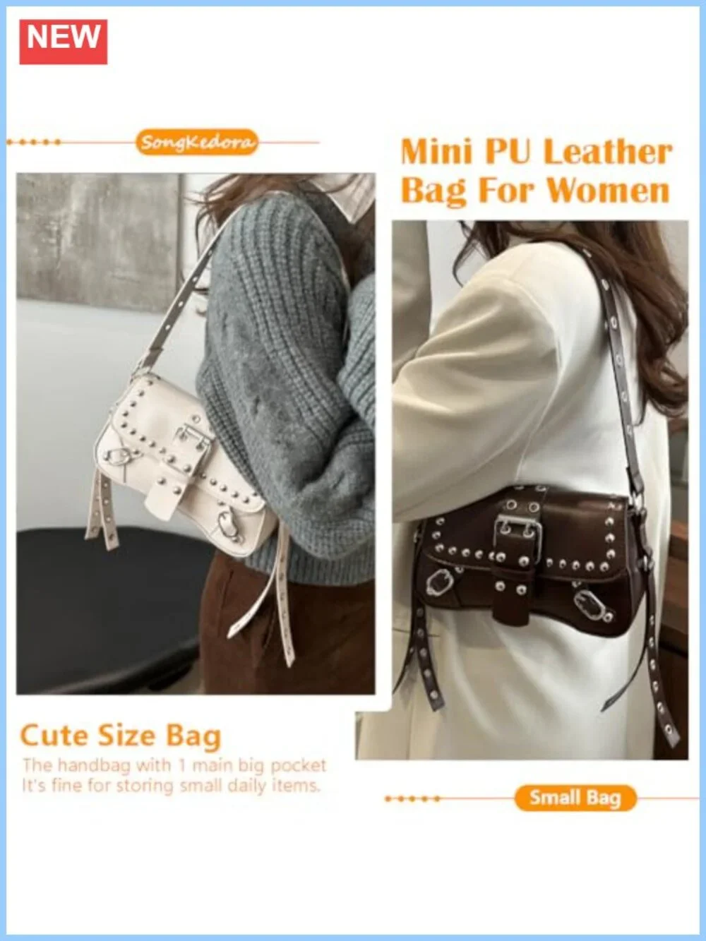 Studded Rivet Punk PU Leather Hobo Shoulder Bag Small Clutch Purse